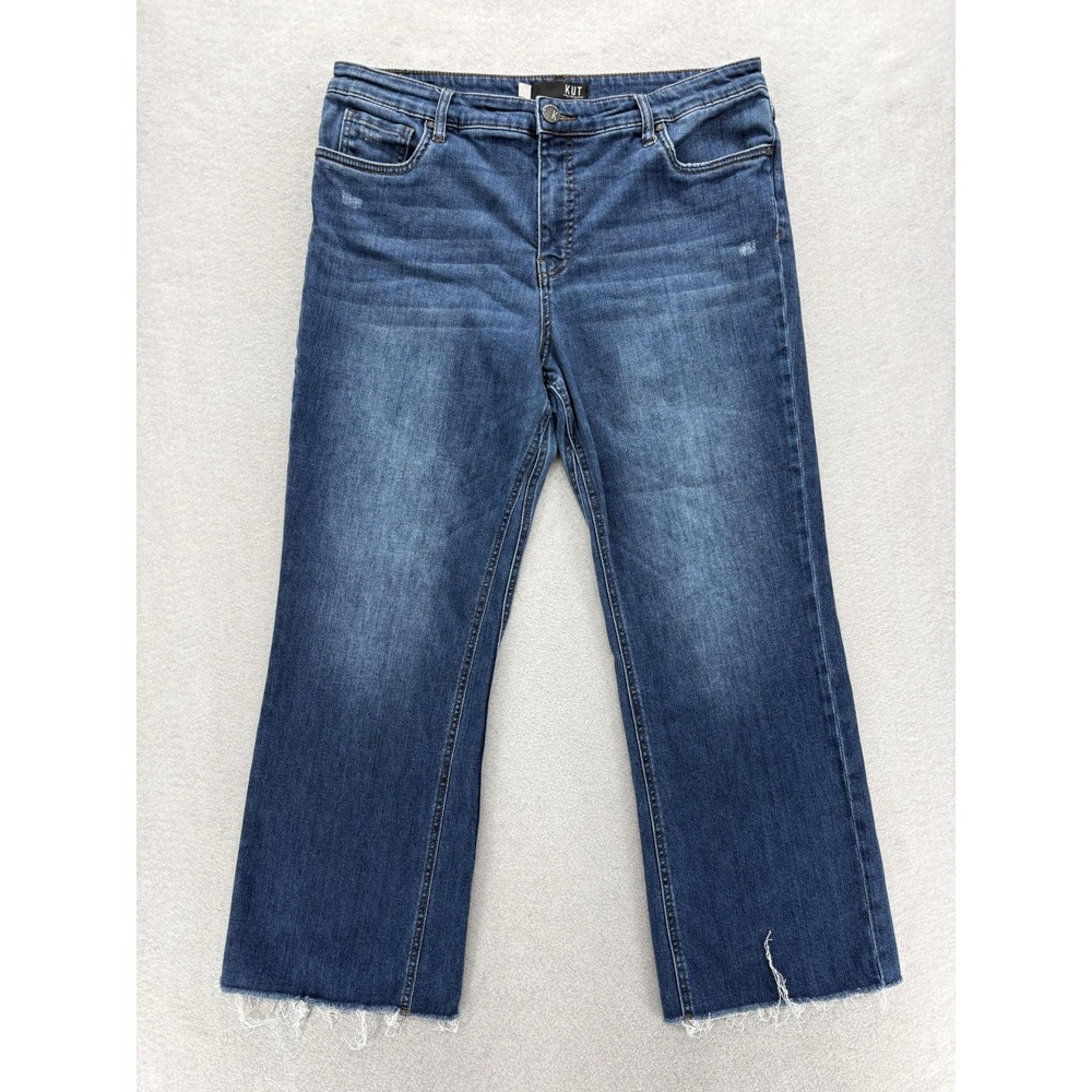 KUT From The Kloth Kelsey Fab Ab Ankle Flare Jeans Womens 16 Blue High Rise Crop